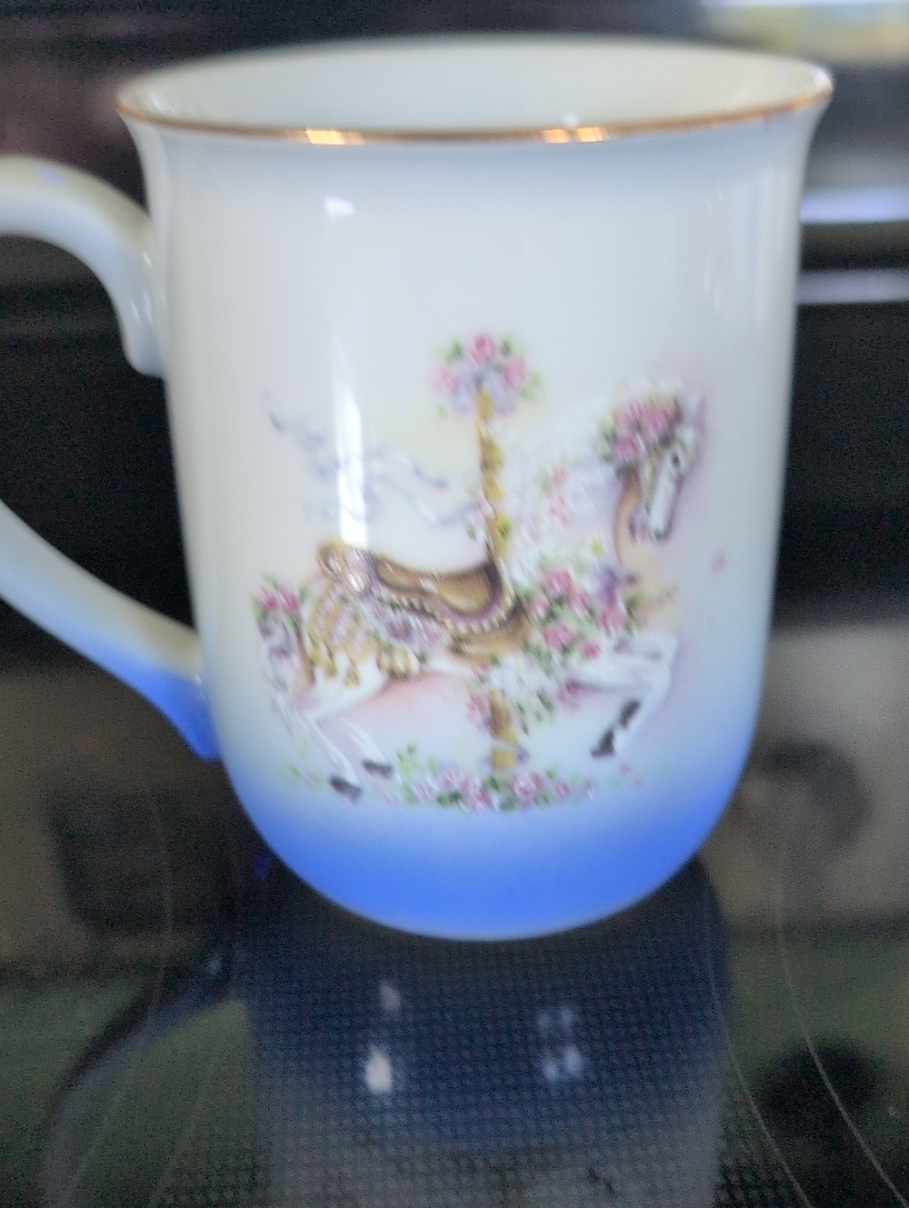 Otagiri Japan Porcelain Carousel Horse Mug with Blue Ombre and Gold Trim - Picture 2 of 3